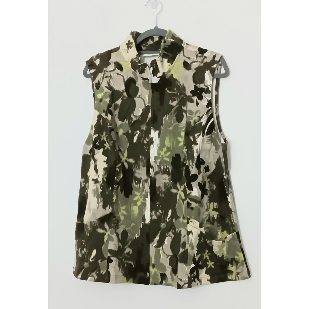 Denim & Co Active Women's XLP Petite Camo Printed Zip Vest Green Sleeveless NWOT